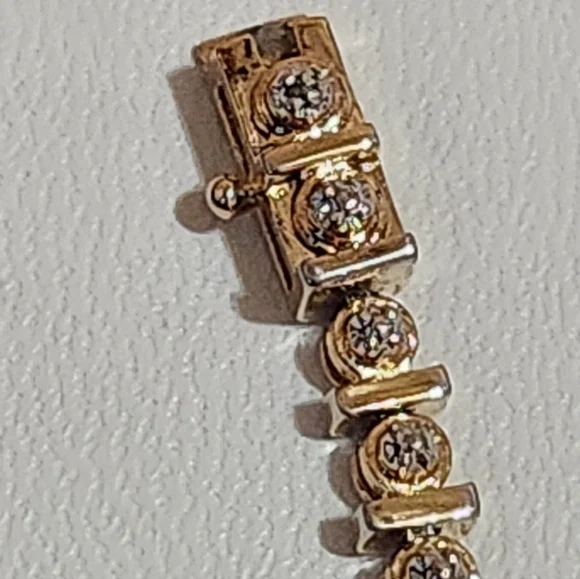 Vintage Gold Tone Sterling Silver Tennis Bracelet - Picture 9 of 11